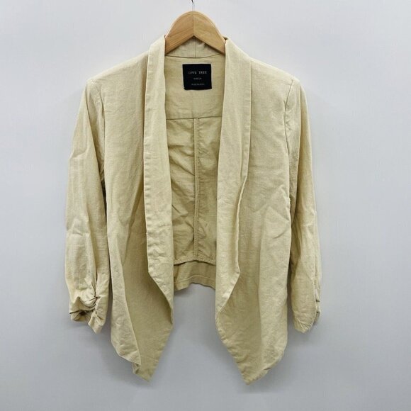 Love Tree Juniors Size Medium Linen Blend Open Front Blazer Suit Jacket in Tan - Picture 1 of 6